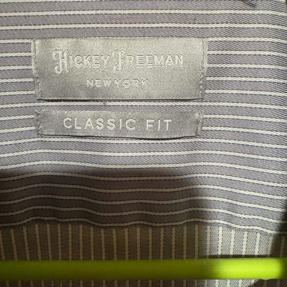 Hickey Freeman White Dress Shirt with Light Blue Pinstripes - Picture 3 of 4
